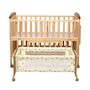 Mee Mee Wooden Baby Cot with Swinging Cradle & Mosquito Net | Adjustable Height Baby Crib Bed